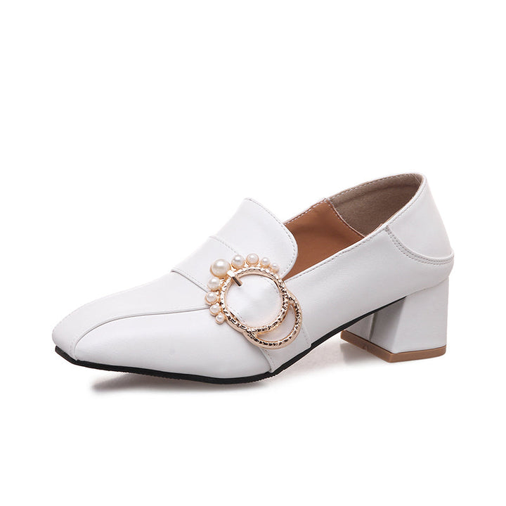 size 12 women heeled loafers rhinestone buckle slip on loafers