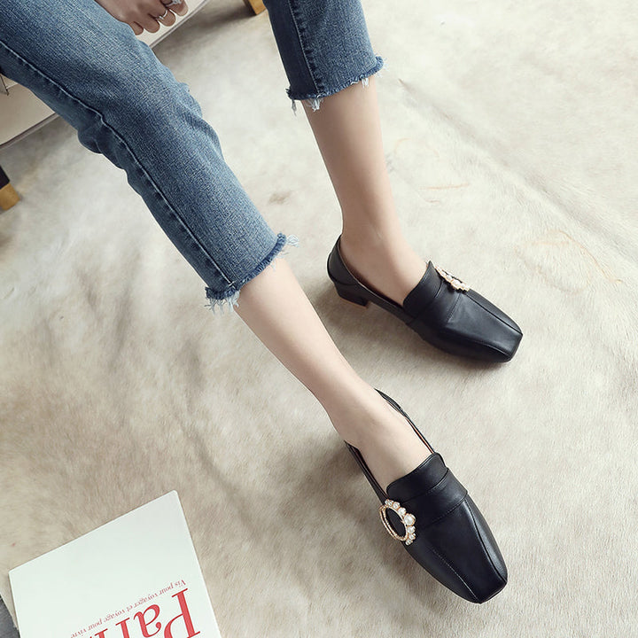 size 12 women heeled loafers rhinestone buckle slip on loafers