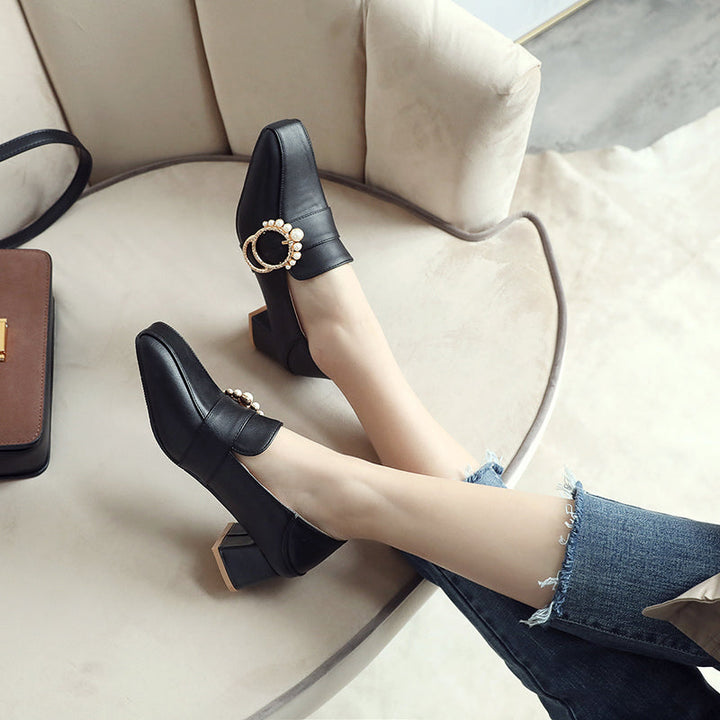 size 12 women heeled loafers rhinestone buckle slip on loafers