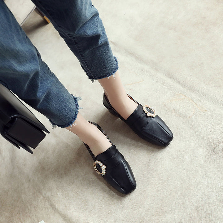 size 12 women heeled loafers rhinestone buckle slip on loafers