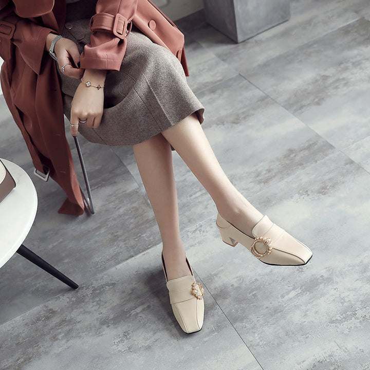 size 12 women heeled loafers rhinestone buckle slip on loafers