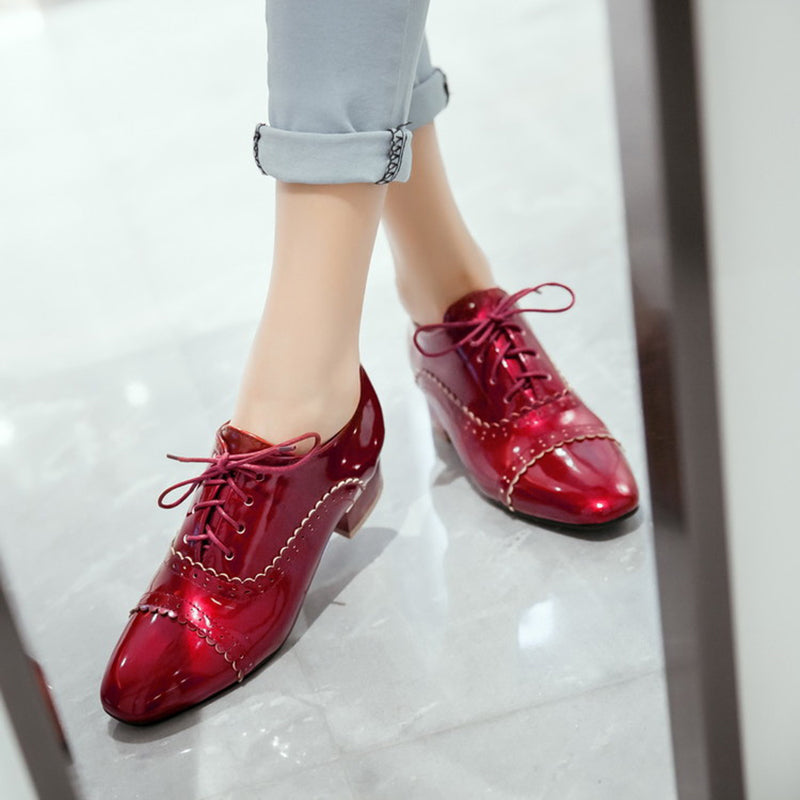 size 12 women loafers square toe lace up patent leather loafers