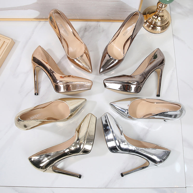 size 12 women platform heels pointed toe mirror stiletto heels
