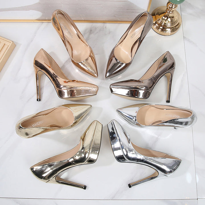 size 12 women platform heels pointed toe mirror stiletto heels