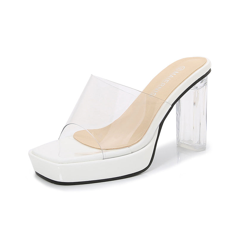 size 12 women platform sandals clear chunky heel slide sandals