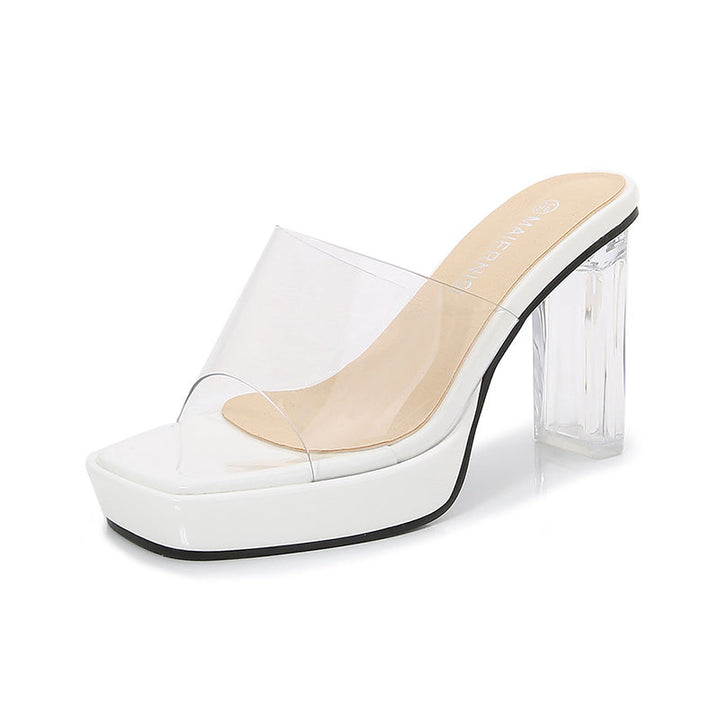 size 12 women platform sandals clear chunky heel slide sandals