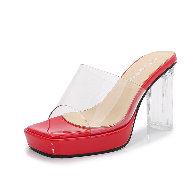 size 12 women platform sandals clear chunky heel slide sandals