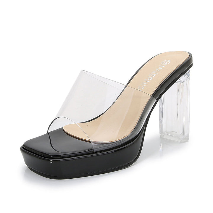size 12 women platform sandals clear chunky heel slide sandals