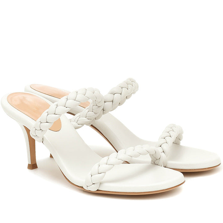 size 12 women slide sandals woven two strap peep toe heel sandal