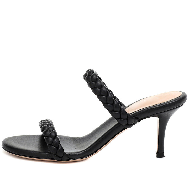 size 12 women slide sandals woven two strap peep toe heel sandal
