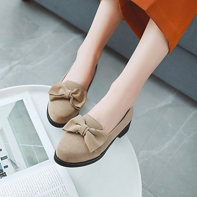 size 12 women suede loafers bowknot medium heel slip on loafers