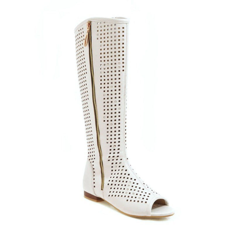 size 13.5 women summer boots hollow peep toe knee high boots