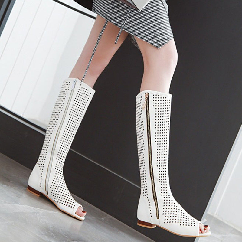 size 13.5 women summer boots hollow peep toe knee high boots