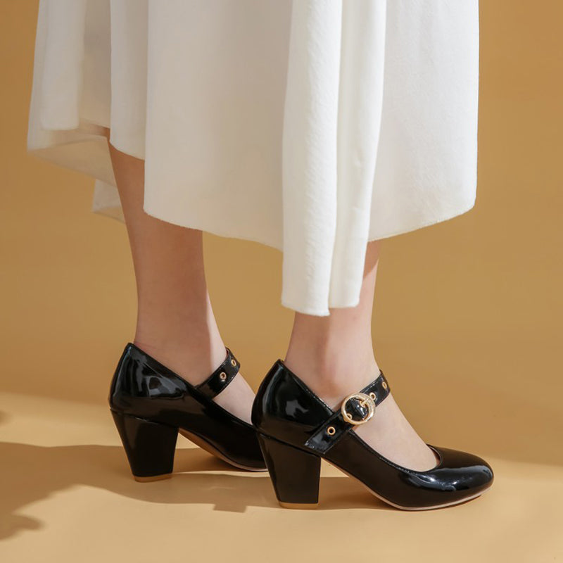 size 13.5 women heeled loafers buckle patent leather loafers