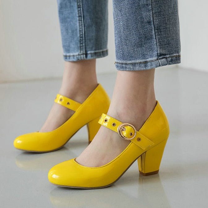 size 13.5 women heeled loafers buckle patent leather loafers