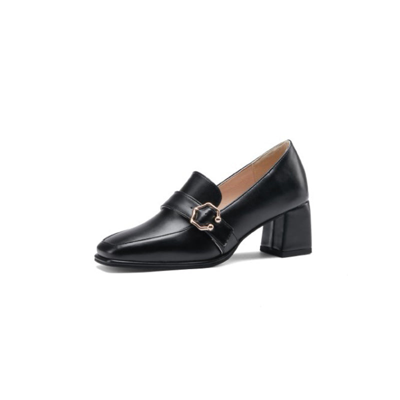 size 13.5 women heeled loafers square toe buckle slip on loafers
