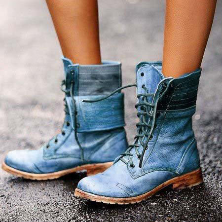 Size 10.5 lace up combat boots women's motorcycle boots cow heel combat boots