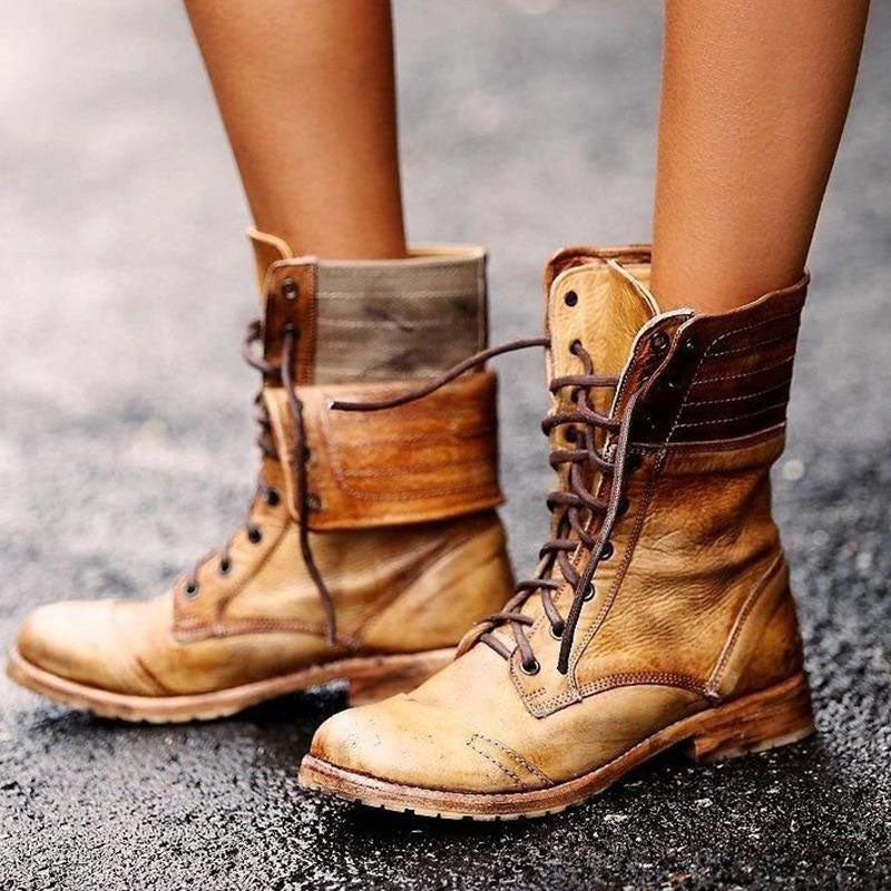 Size 10.5 lace up combat boots women's motorcycle boots cow heel combat boots