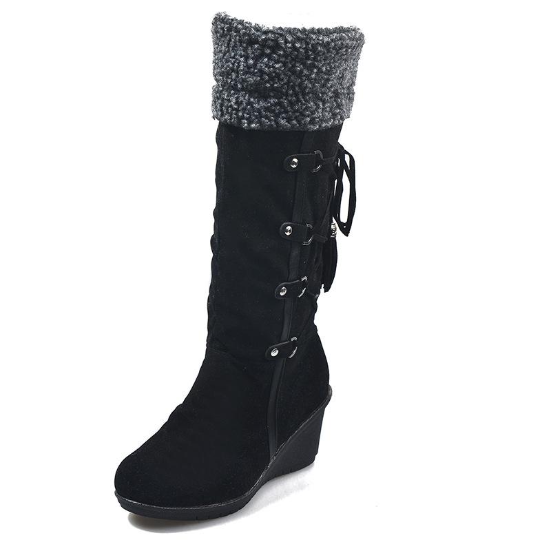 Size 10.5  lace-up Women's plush cuff back mid calf snow boots