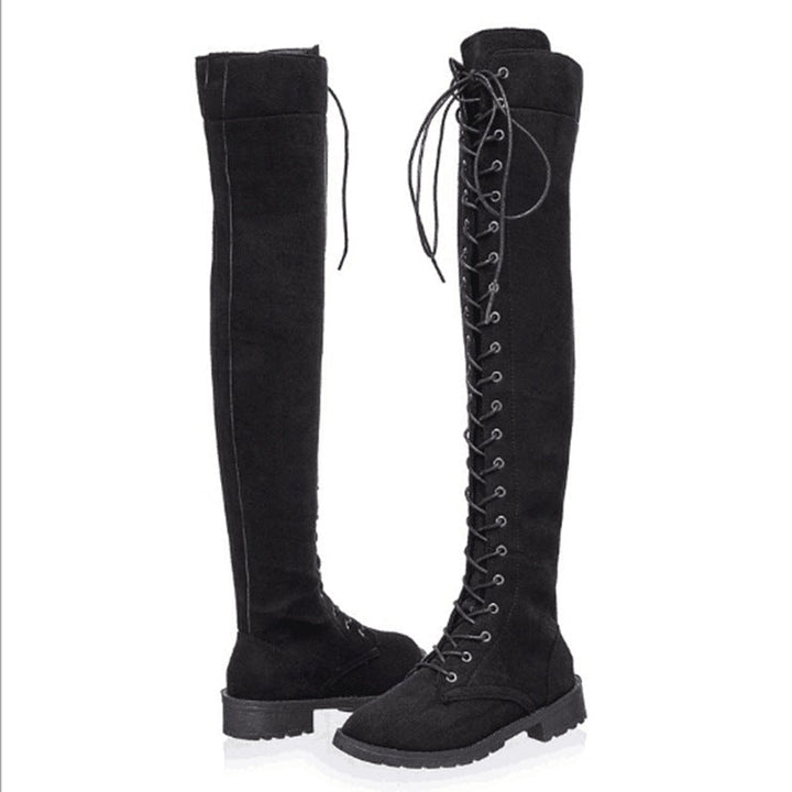 Size 10.5 Over the knee lace-up boots fashion low heel thigh high boots with zipper Over the knee lace-up boots