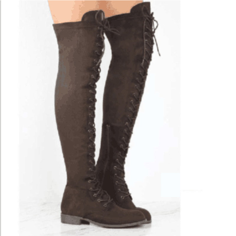 Size 10.5 Over the knee lace-up boots fashion low heel thigh high boots with zipper Over the knee lace-up boots