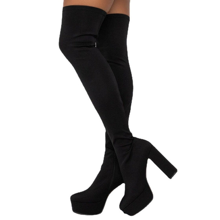 Size 12 chunky platform high heels stretchy thigh high boots