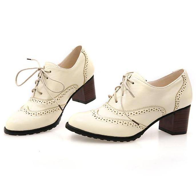 Size 10.5 Women's chunky mid-heel brogue oxfords shoes font lace loafers