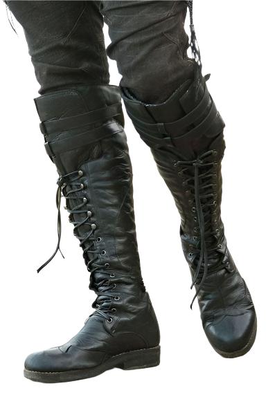 Size 13 black low heels lace up knee high biker boots