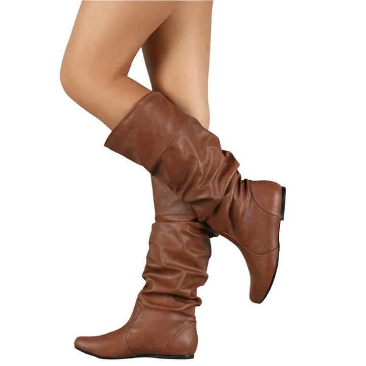 Size 10.5 Women's mid calf slouch boots flat retro wide calf boots