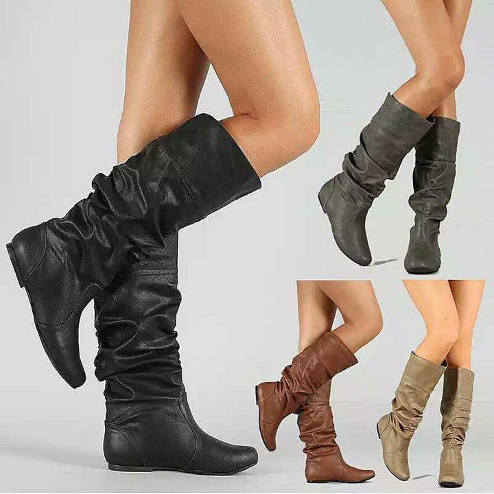 Size 10.5 Women's mid calf slouch boots flat retro wide calf boots