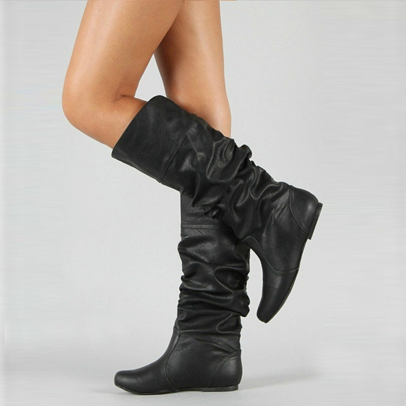 Size 10.5 Women's mid calf slouch boots flat retro wide calf boots