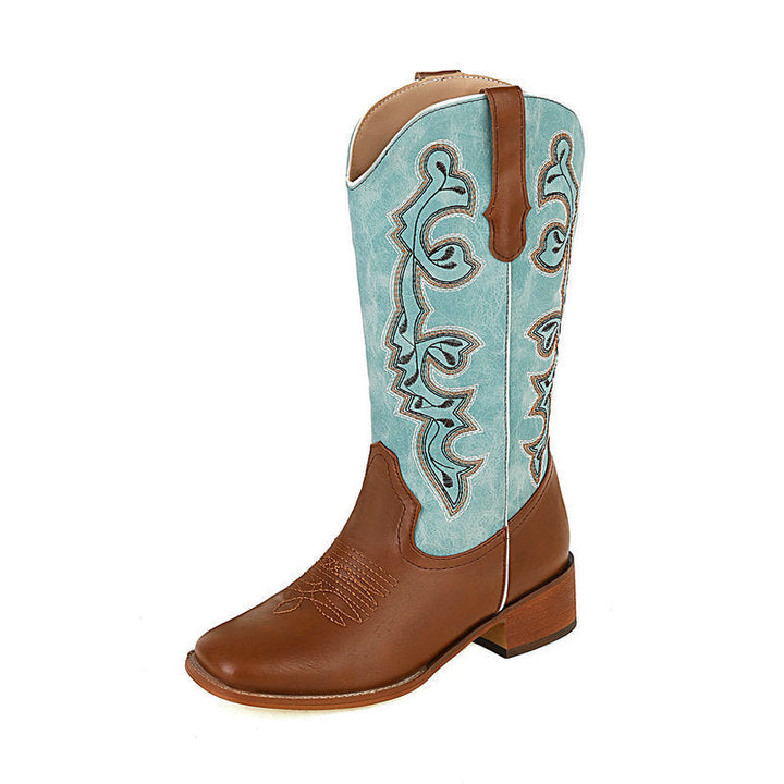 Size 14 blue & brown square toe mid calf cowboy boots