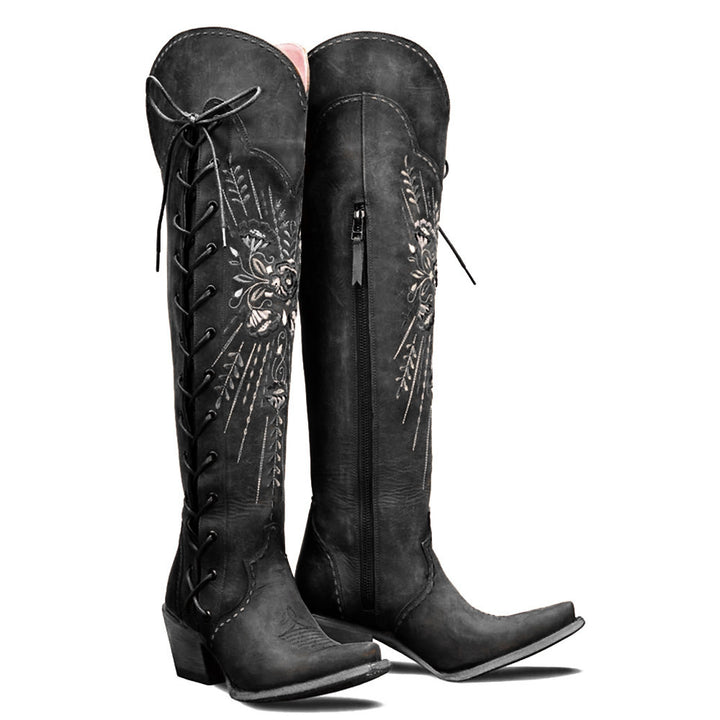 Lace-Up Over-the-Knee Cowboy Boots, Western Style for Casual Outfits