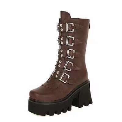 Size 11 punk chunky platform boots with multi buckles