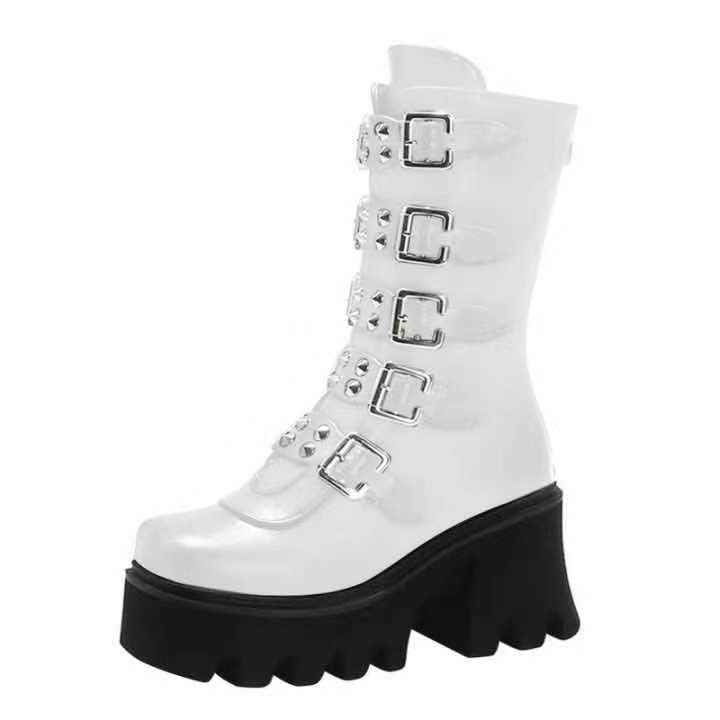 Size 11 punk chunky platform boots with multi buckles