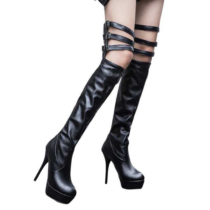 Size 12 sexy belted stiletto heels thigh high boots for club party