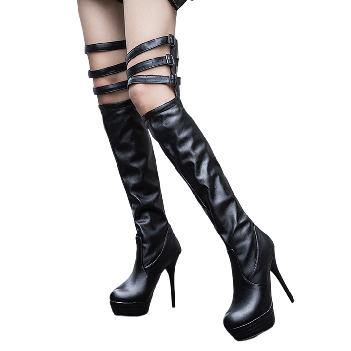 Size 12 sexy belted stiletto heels thigh high boots for club party