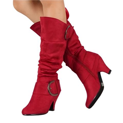 Women Long Boots Ladies Chunky Heel Suede Knee High Boots - fashionshoeshouse