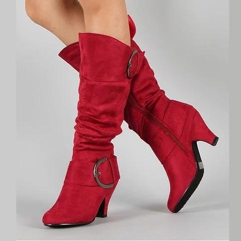 Size 10.5 Chunky Heel Women Long Boots Ladies Suede Knee High Boots