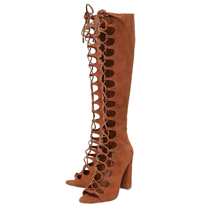 size 12 women boots sandals knee high hollow lace up heel sandal