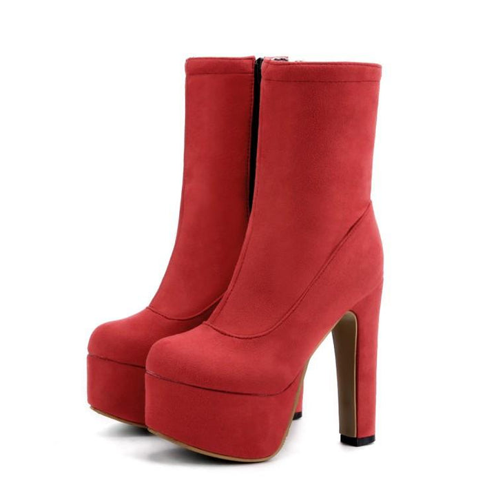 Size 13 chunky platform high heels booties | Plus size faux suede chunky heels ankle boots