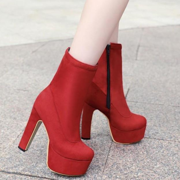 Size 13 chunky platform high heels booties | Plus size faux suede chunky heels ankle boots