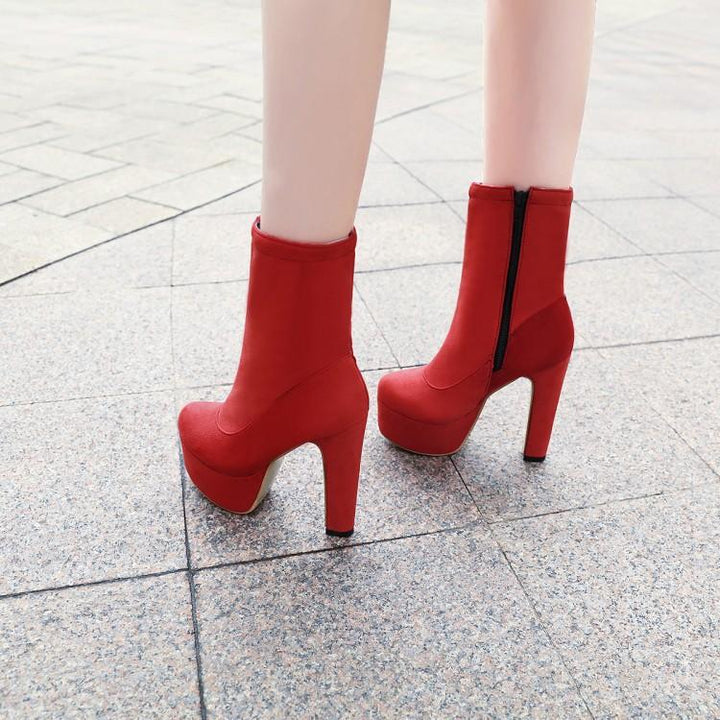 Size 13 chunky platform high heels booties | Plus size faux suede chunky heels ankle boots