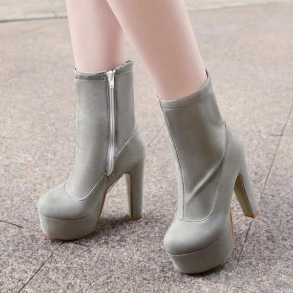 Size 13 chunky platform high heels booties | Plus size faux suede chunky heels ankle boots