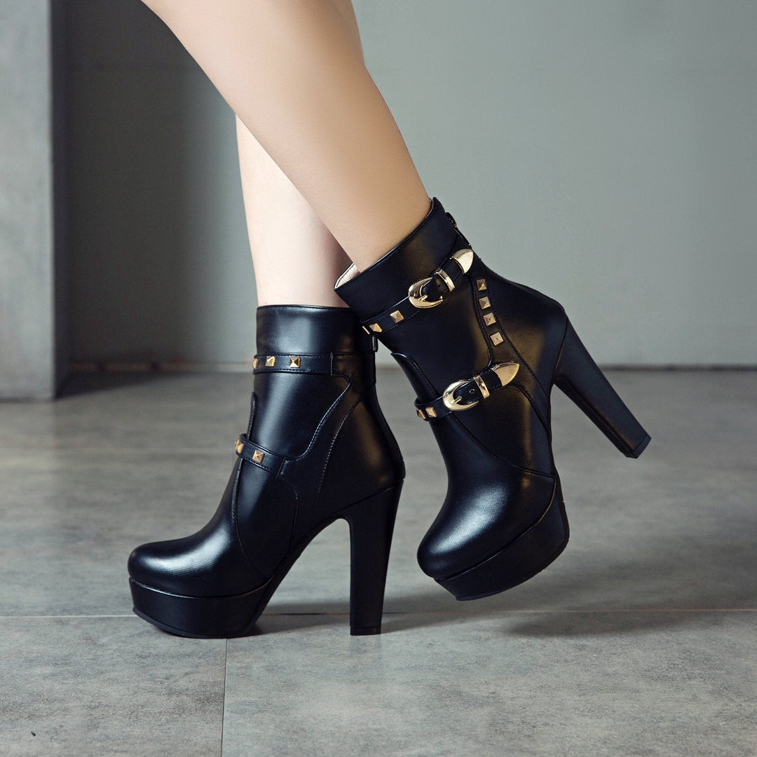 Size 14 sexy rivets chunky platform high heels booties