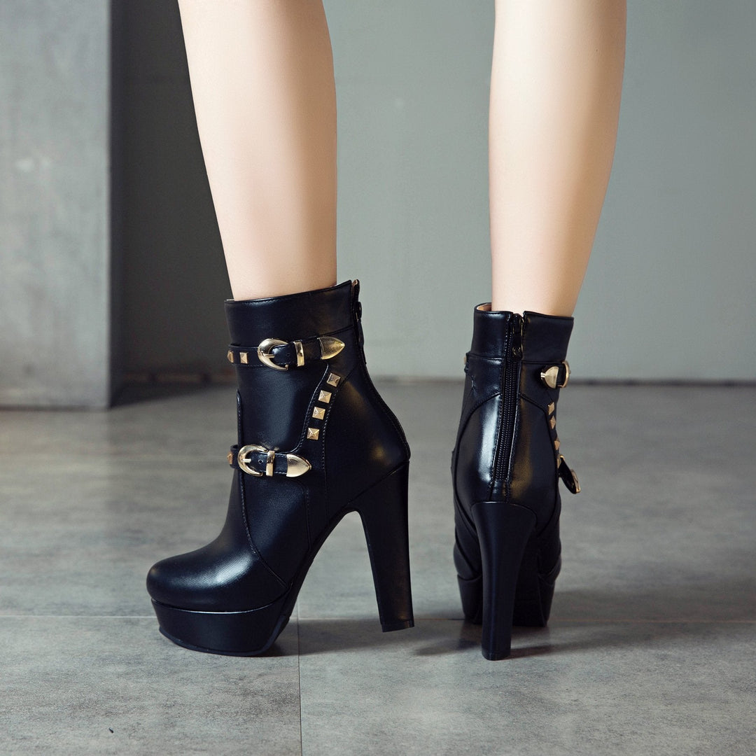 Size 14 sexy rivets chunky platform high heels booties