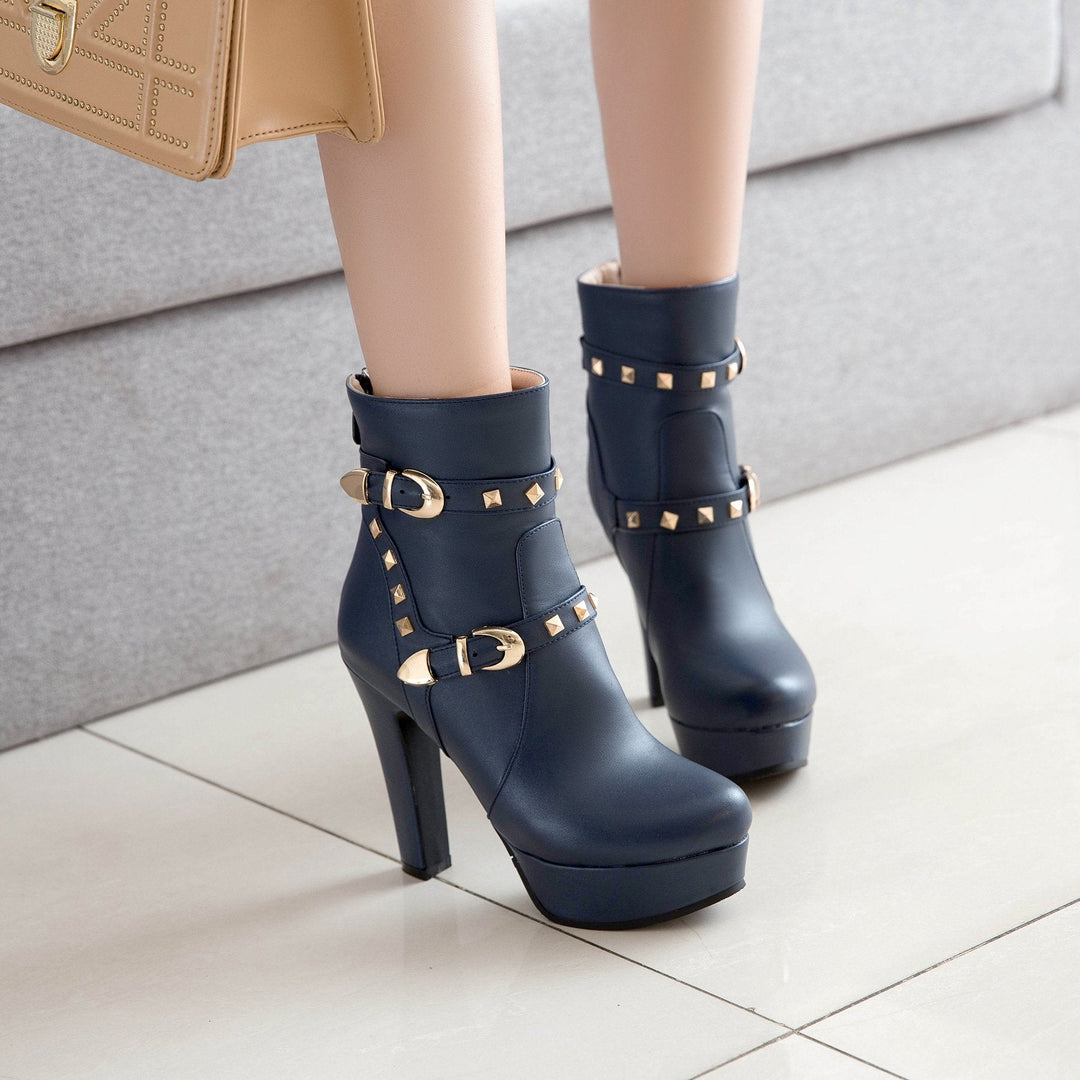 Size 14 sexy rivets chunky platform high heels booties