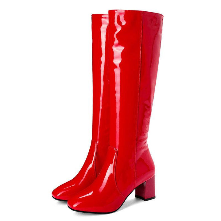 Size 11.5 PU patent leather under the knee boots for party