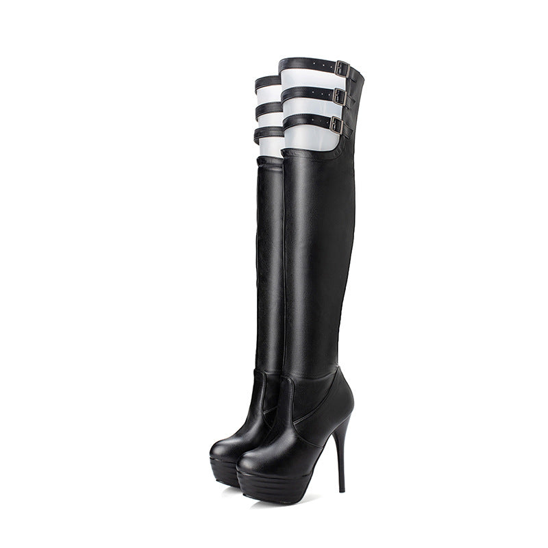 Size 12 sexy belted stiletto heels thigh high boots for club party