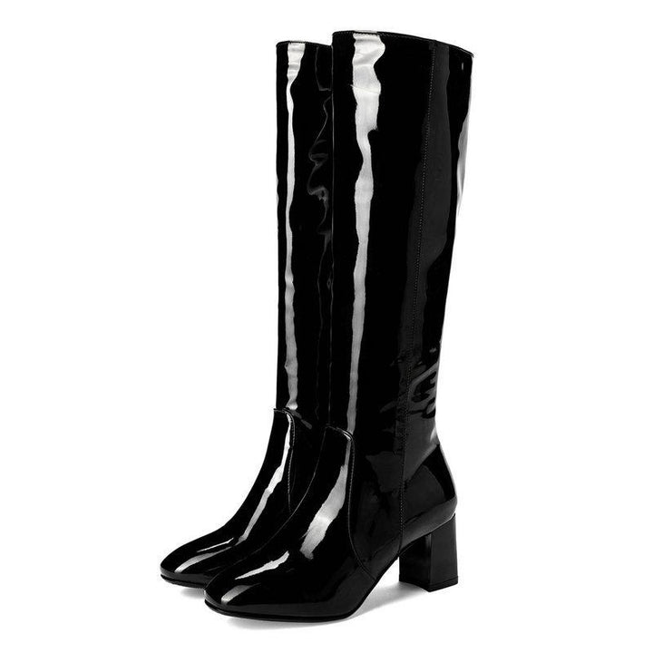 Size 11.5 PU patent leather under the knee boots for party